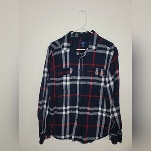 Mens button up plaid Long-sleeve shirt